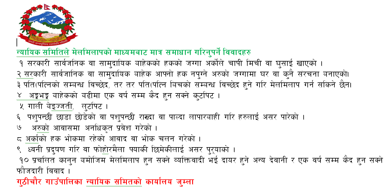 गुठीचौर गाउँपालिकाको कार्यालय जुम्लाको जनहितमा जारी सन्देस